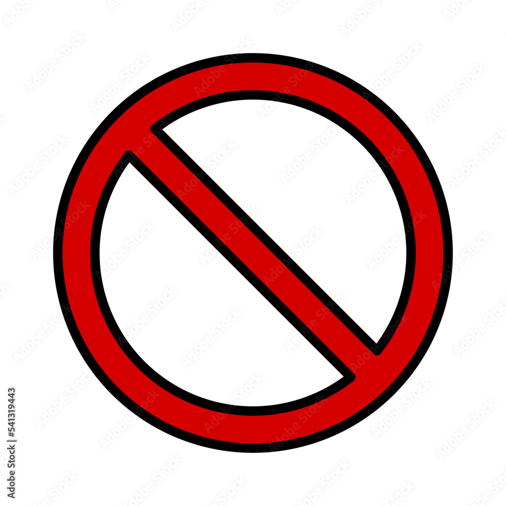 Poster red round no sign or general prohibition circle-backslash icon with outline contour. vector image.