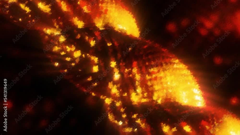 Poster close up of an abstract twisted metal chain made of tiny shiny particles. motion. abstract metal cha