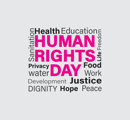 Human Rights Day web banner for social equality, Human Rights Day concept, International Human Rights day illustration for global equality and peace with colorful people hand prints, social diversity 
