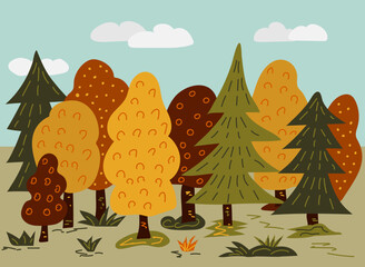 Autumn forest in bright colors.