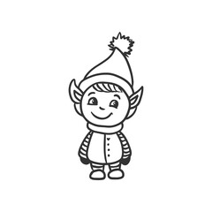 cute cartoon new year elf in doodle style.Vector illustration