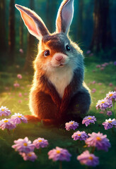 Cute little bunny in fantasy forest