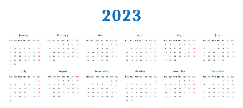 2023 Calendar with two semesters view