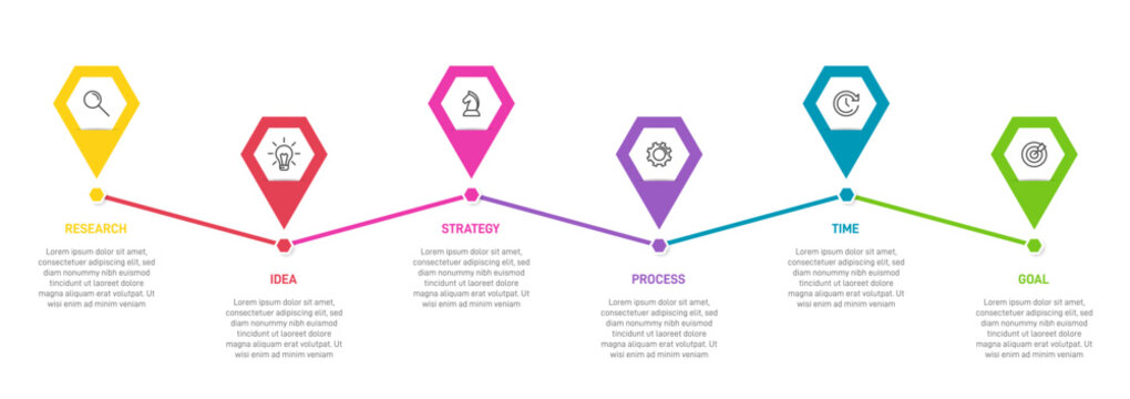 Vertical Infographic Design With Icons And 6 Options Or Steps. Thin Line. Infographics Business Concept. Can Be Used For Info Graphics, Flow Charts, Presentations, Mobile Web Sites, Printed Materials.