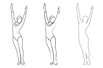 Outline figure of a gymnast in a sports pose. Gym girl silhouette sketch. Gymnastics.