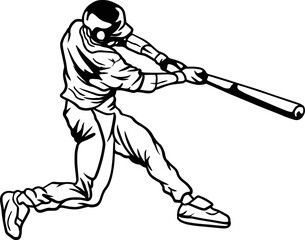 black and white vector baseball player making perfect hitting move