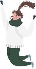 Obraz premium Winter holiday people, png. in warm clothes under snow. Stylish illustration in pastel colors on transparent background