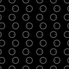 Vector illustration. Geometric seamless pattern. Solid dots and linear circles in rows. Spotted grey, black and white background. Simple monochrome abstract pattern.