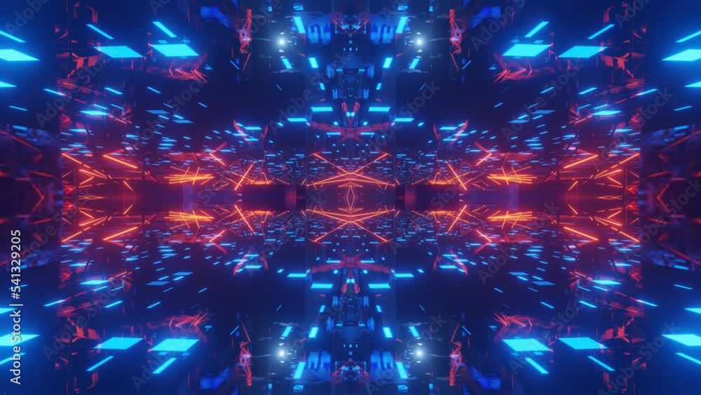 Poster glow sci fi symmetrical construction. vj loop trendy neon tunnel. hi tech neon tunel. sci-fi flight 