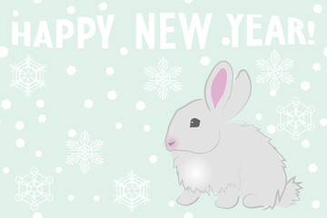 Bunny, snowflakes and text Happy New Year, vector illustration