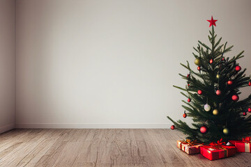 Merry Christmas ball, red, white, yellow ball hanging. Christmas tree decorations holiday ball