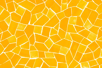 Geometric shape background. Orange mosaic pieces background. Ceramic decoration texture. Puzzle...