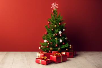 Christmas balls red, white, yellow. Christmas tree decorations, red, white, yellow hanging