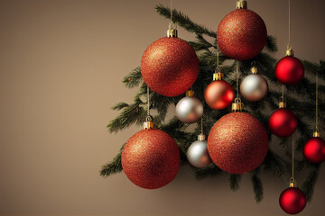 Christmas ball red, white hang. Christmas decorations garland