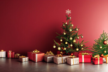 Merry Christmas ball, red, yellow ball hanging. Christmas tree decorations holiday ball