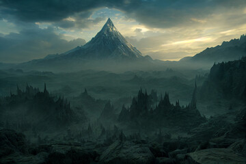 Concept art illustration of lonely mountain from hobbit desolation of smaug novel - obrazy, fototapety, plakaty