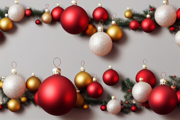 Red, white and yellow ball for Christmas. Christmas decorations garland, ball hanging
