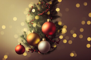 Obraz na płótnie Canvas Red, white, yellow ball hanging, Christmas decorations, ball, near