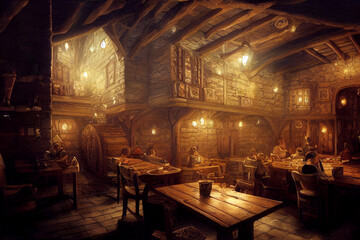 Fototapeta na wymiar Concept art illustration of medieval tavern
