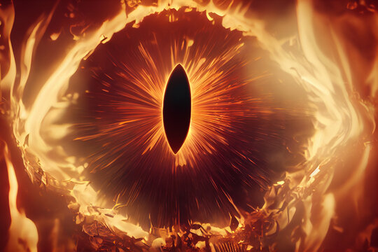 Concept art illustration of all seeing eye of Sauron from Lord of the Rings novel