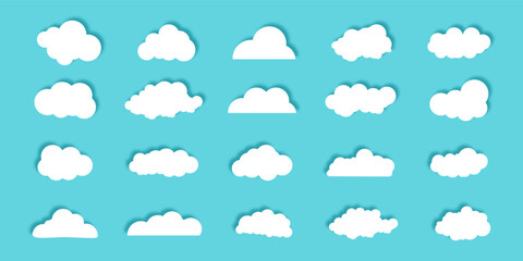 Set of white clouds with shadow isolated on blue background.Vector design.