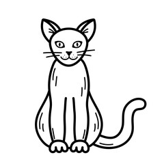 Cute mystic cat with narrow pupils. Halloween character. Hand drawn sketch style. Isolated vector illustration in doodle line style.