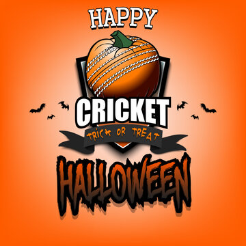 Happy Halloween. Cricket ball as pumpkin