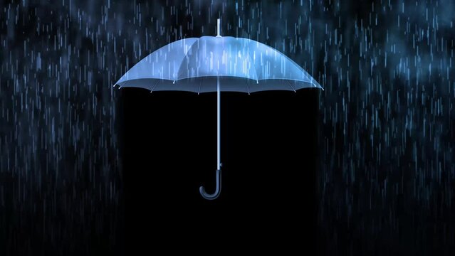 Umbrella Under Rain Concept Video. Raining Background with umbrella Covering a dry Space. Conceptual idea Footage of Security, Protection, Comfort zone and safety 