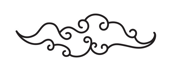 Cloud vector line style black color isolated on white background. Oriental traditional ornament for holiday card, invitation, party poster, flyer, decor element. Clouds in the sky.