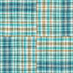 Teal rustic coastal beach house check fabric tile. Seamless sailor flannel textile gingham repeat swatch.