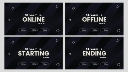Stream Overlay 4 Screens. White and Black neon glowing vector illustration