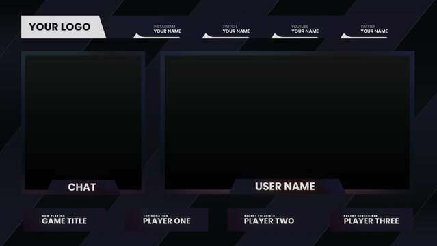 Twitch Overlay Face Cam, Web Camera with chat for streaming broadcast.  Gradient design. Gaming face cam with chat window. Streaming offline  screen. Overlay background twitch Stock Illustration