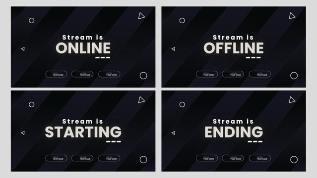Stream Overlay 4 Screens. White and Black neon glowing vector illustration