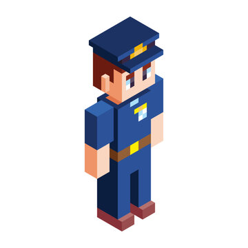Isolated policeman minecraft vector illustration
