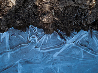 Texture of ice - close-up of ice texture in shades of blue, soft light