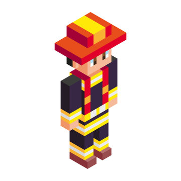 Isolated fireman minecraft vector illustration