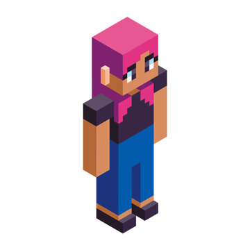 Isolated girl minecraft vector illustration