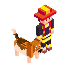 Obraz premium Isolated fireman dog minecraft vector illustration