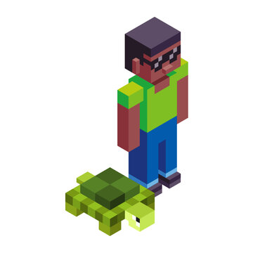 Isolated Guy Turtle Minecraft Vector Illustration