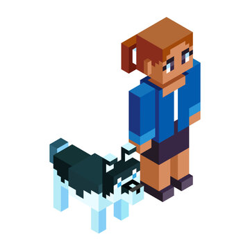 Isolated office dog minecraft vector illustration