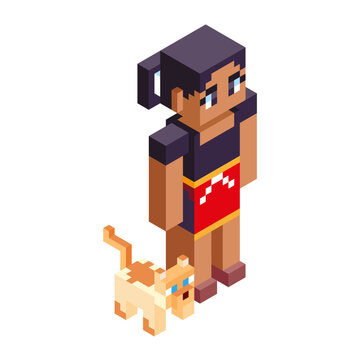 Isolated waitress dog minecraft vector illustration