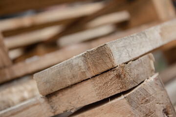 Wooden pallets in perspective. An interesting view of a pallet made of wood.