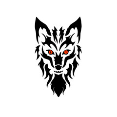 Vector tribal art face fox with red eyes