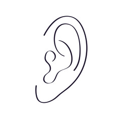 Human ear doodle line icon isolated vector illustration - obrazy, fototapety, plakaty