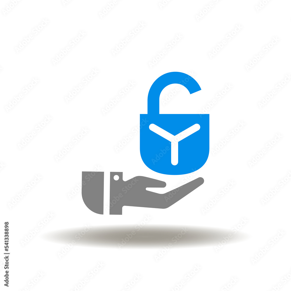 Aufkleber vector illustration of hand with open padlock. icon of security attention. symbol of secure technolo