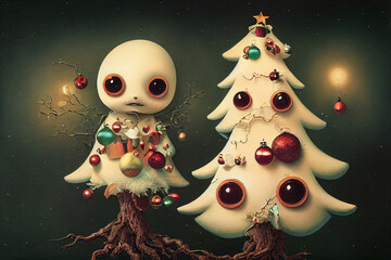Obraz premium A whote Christmas tree decorated