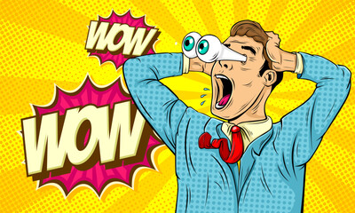 Comic cartoon wow suprised hyper expressive reaction face  - obrazy, fototapety, plakaty