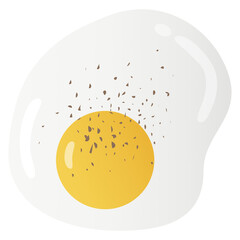 Egg Sunny Side Up Fried Egg Bright Yellow Yolk with Pepper Seasoning Flat Design Illustration