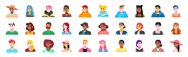 Set group faces draw vector illustration