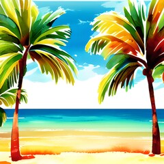 Fototapeta na wymiar Watercolor palm trees